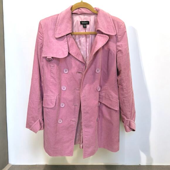 BEBE Vintage Pink Corduroy Button Front Coat Peacoat Jacket Size Large - Picture 4 of 8